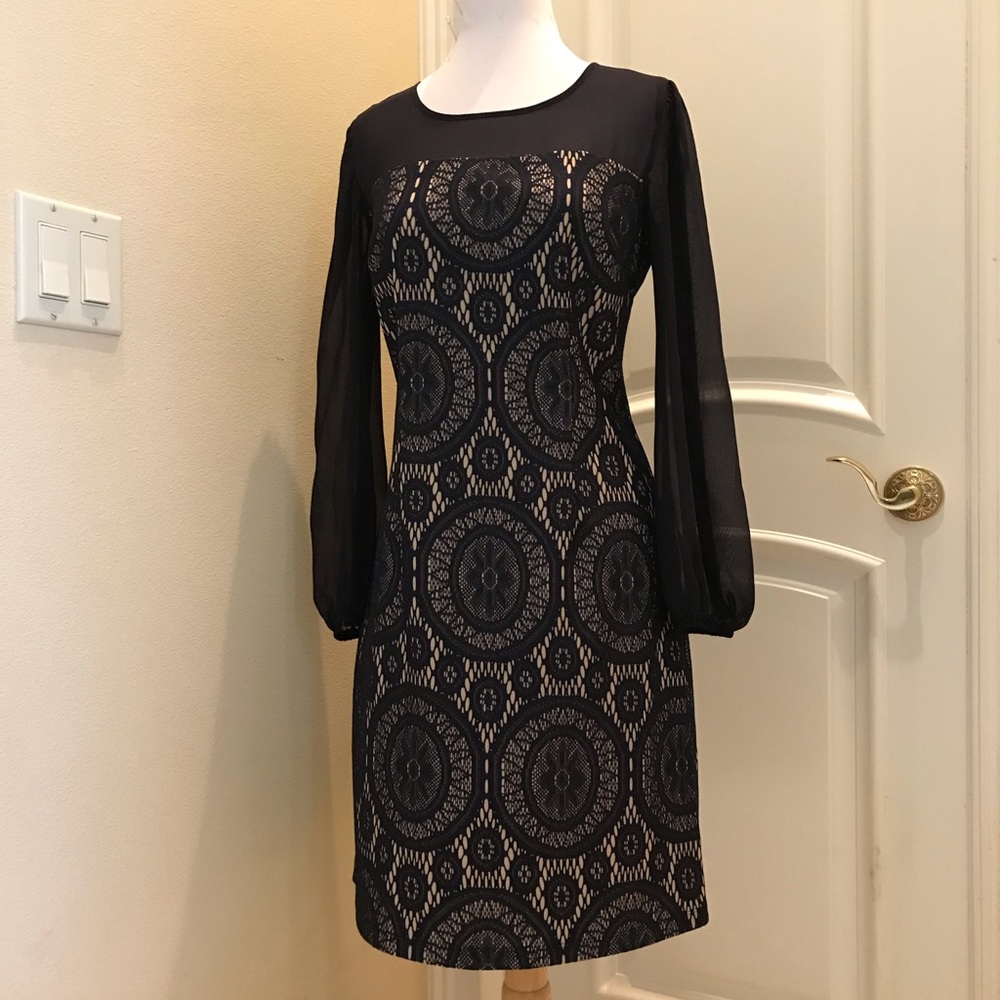 NWT En Focus navy blue mesh / stretch lace dress